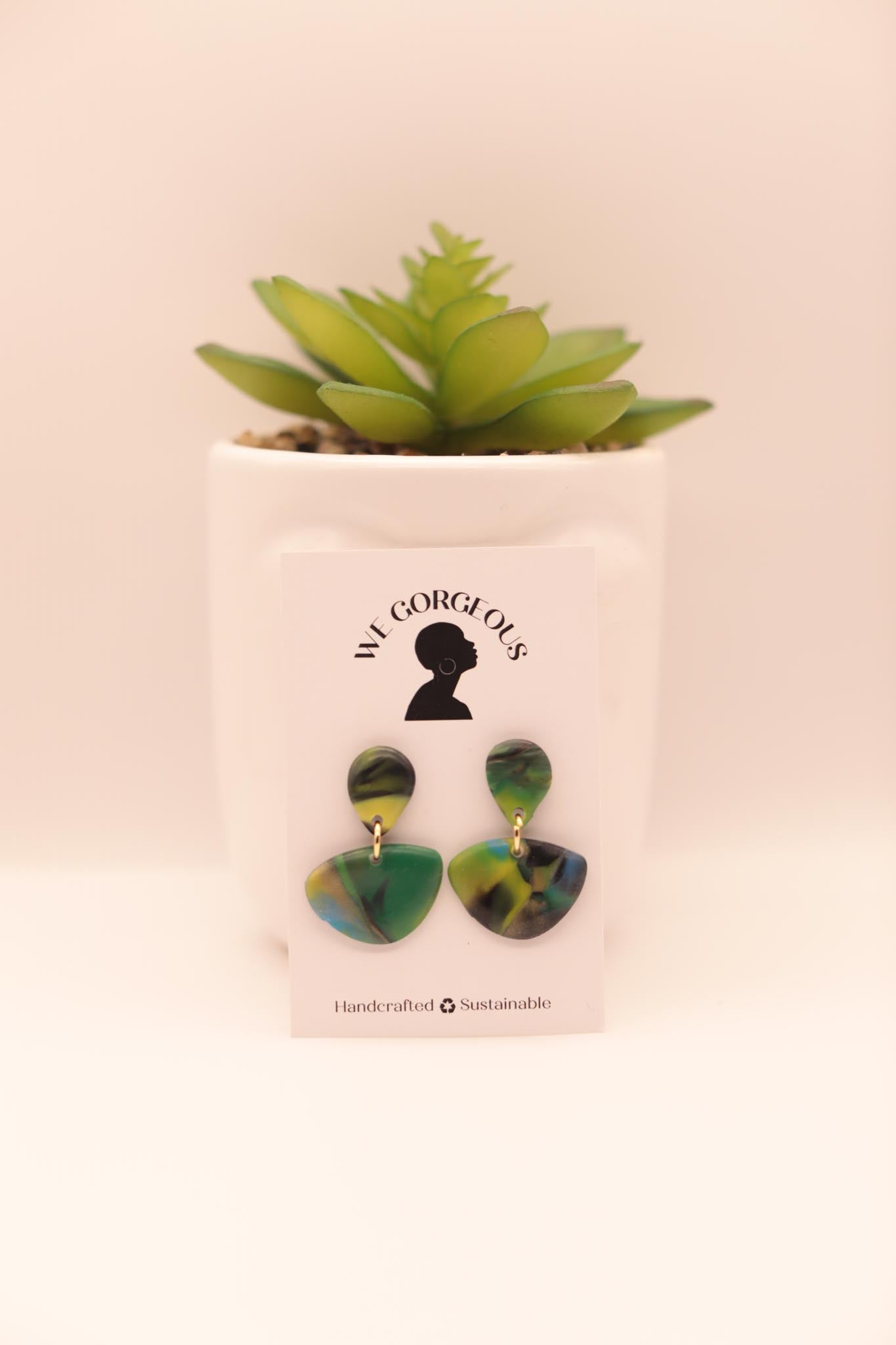 Mini Fan Upcycled Sustainable Drop Earrings