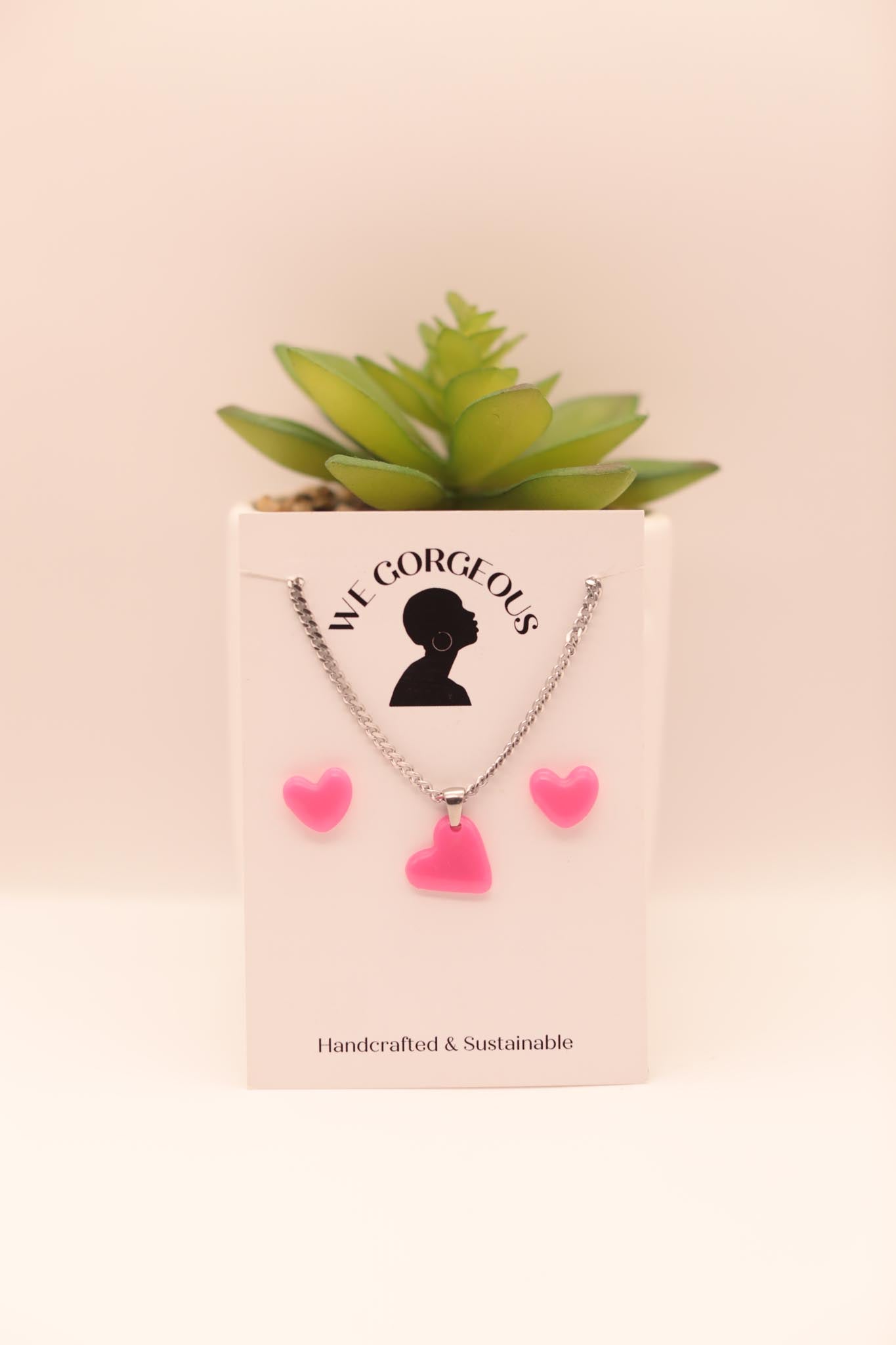 Cute Heart Earring & Necklace Upcycled Sustainable Set