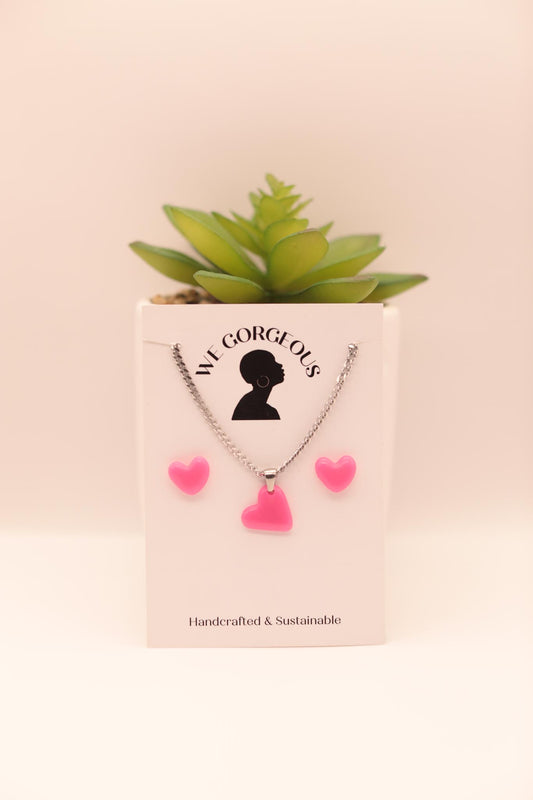 Cute Heart Earring & Necklace Upcycled Sustainable Set