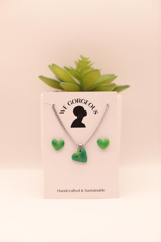 Cute Heart Earring & Necklace Upcycled Sustainable Set