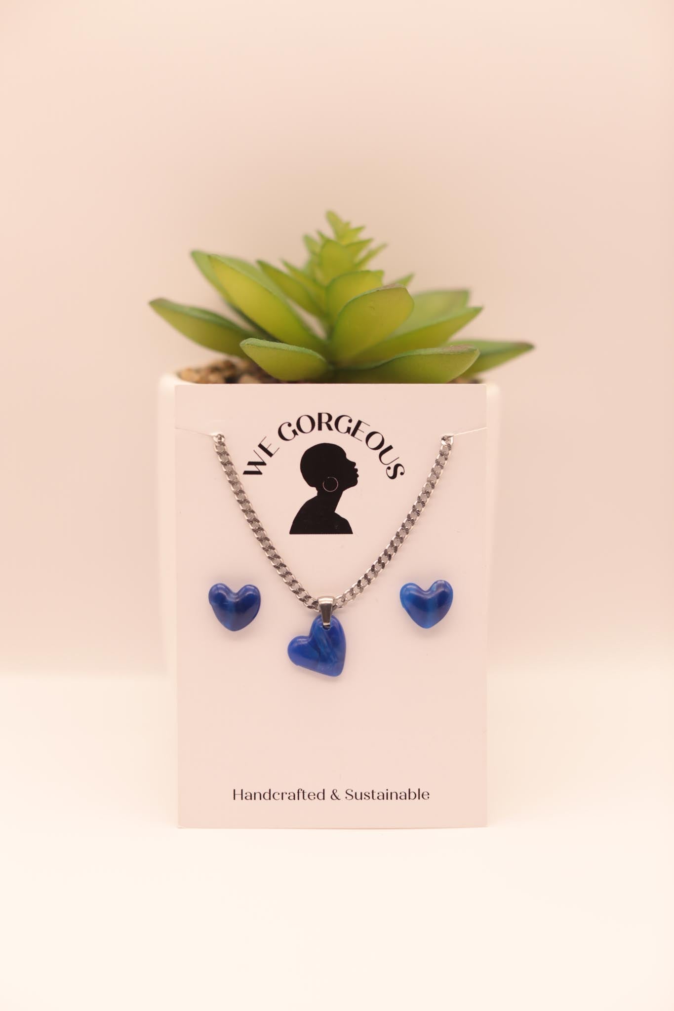 Cute Heart Earring & Necklace Upcycled Sustainable Set